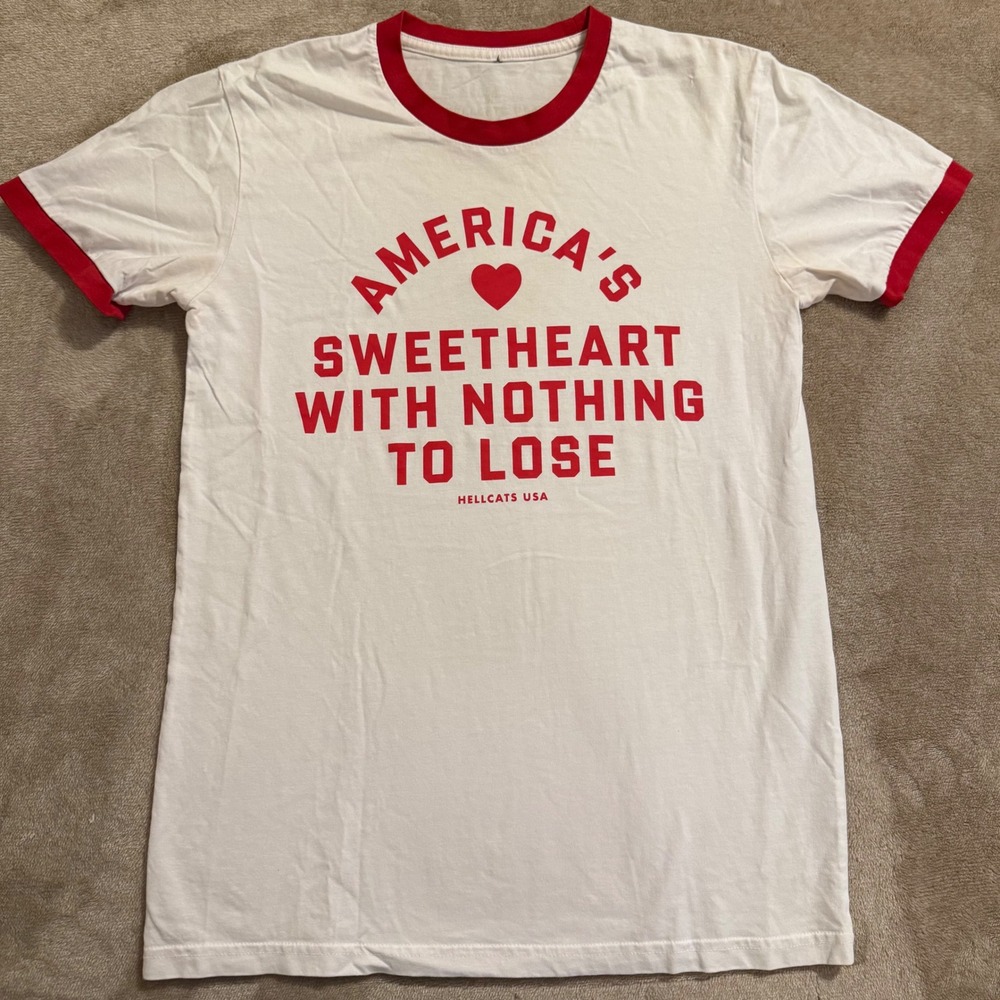 Hellcats USA America's Sweetheart Ringer Graphic T-Shirt White Red Small